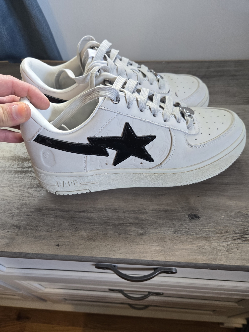 Bape White Leather Sneakers with Black Star